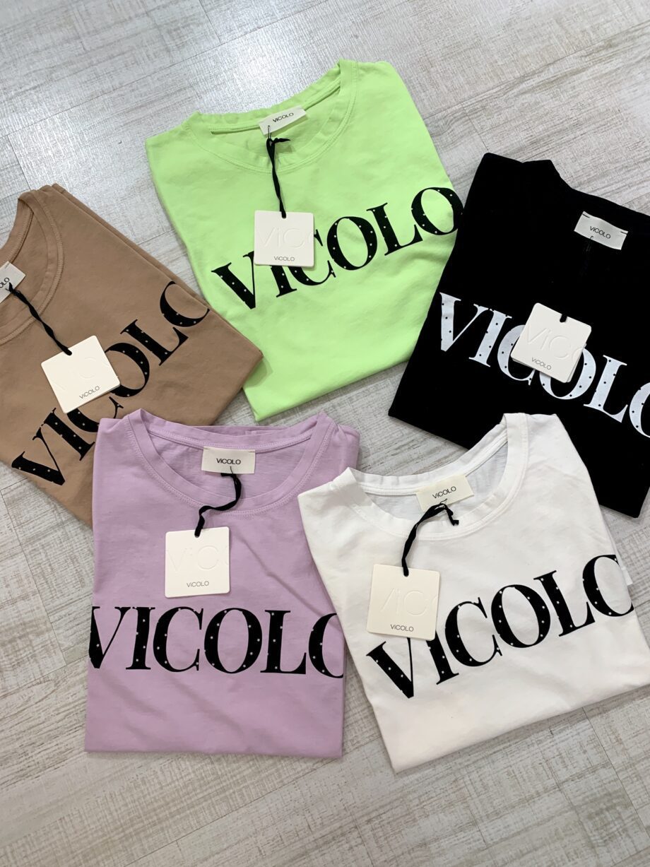 Shop Online T-shirt marrone con scritta logo e stelline Vicolo