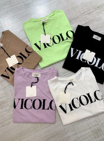 Shop Online T-shirt nera con scritta logo e stelline Vicolo