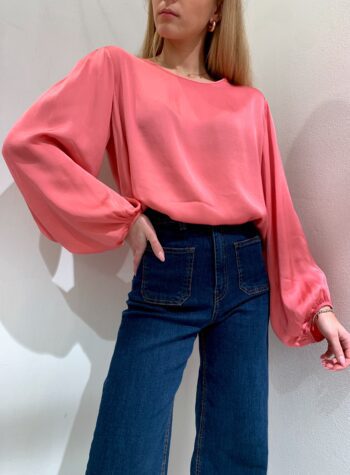 Shop Online Blusa in raso rosa maniche palloncino Have One