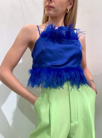 Shop Online Top satin bluette con piume Vicolo