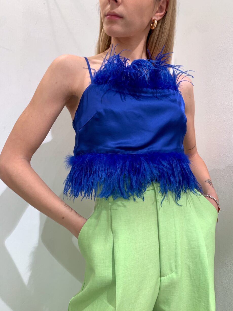 Shop Online Top satin bluette con piume Vicolo