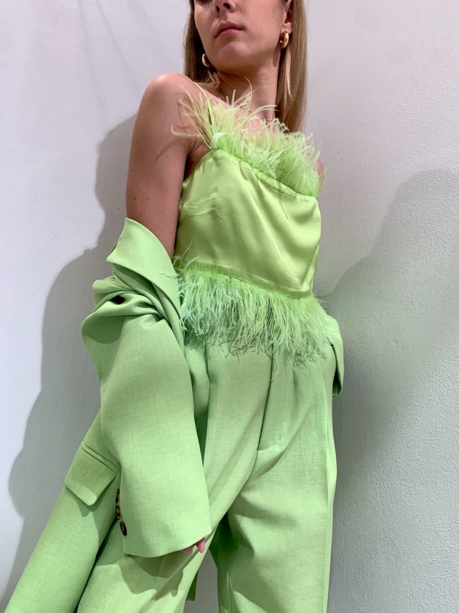 Shop Online Top satin lime con piume Vicolo