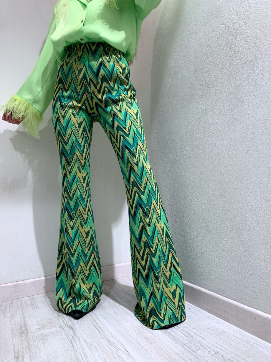 Shop Online Pantalone a zampa fantasia verde e gialla Vicolo