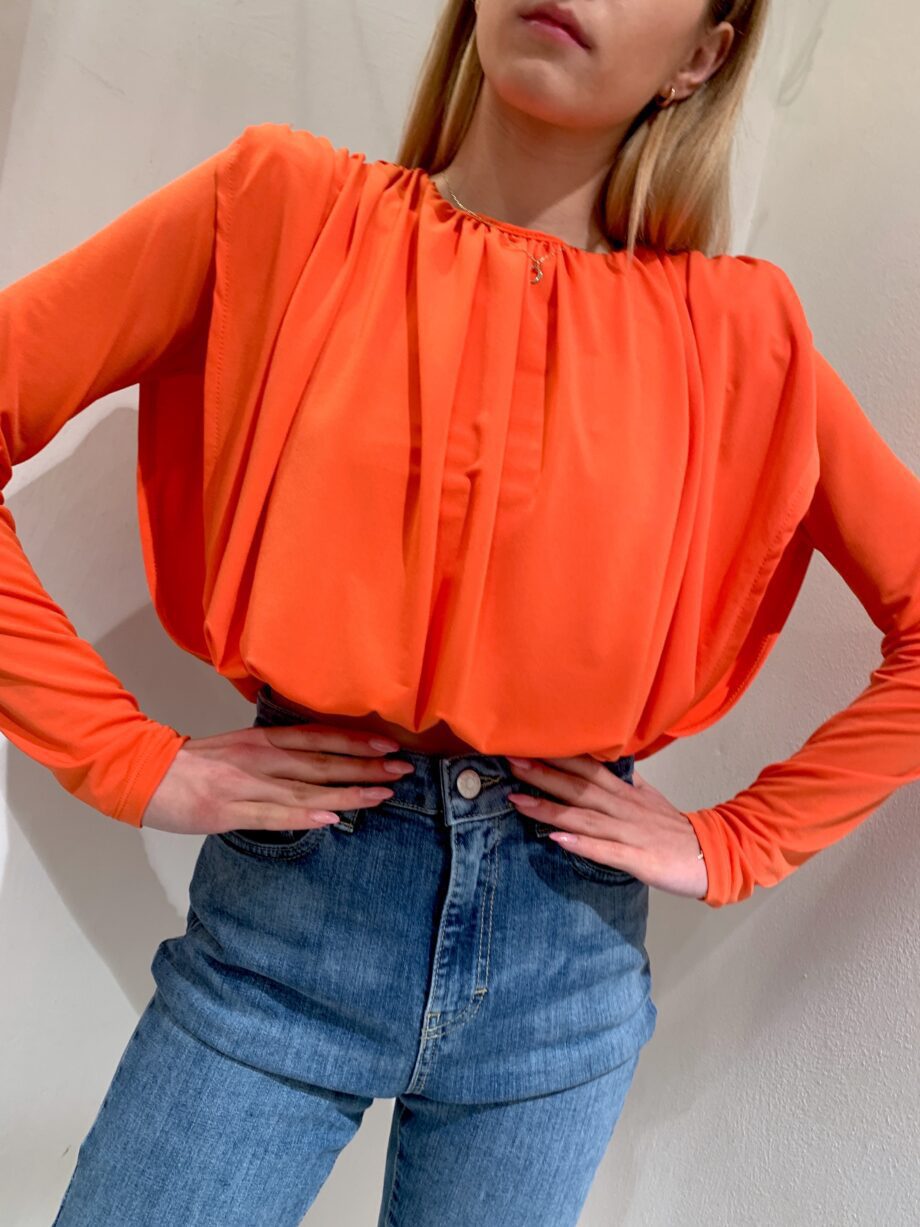 Shop Online Top arancio drappeggiato manica lunga Have One