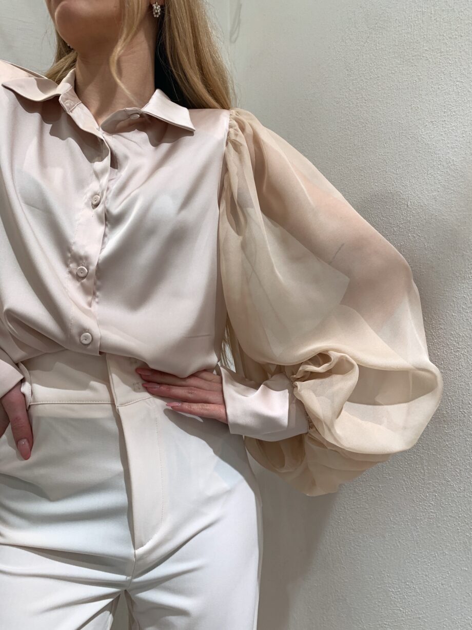 Shop Online Camicia satin champagne con maniche tulle Have One