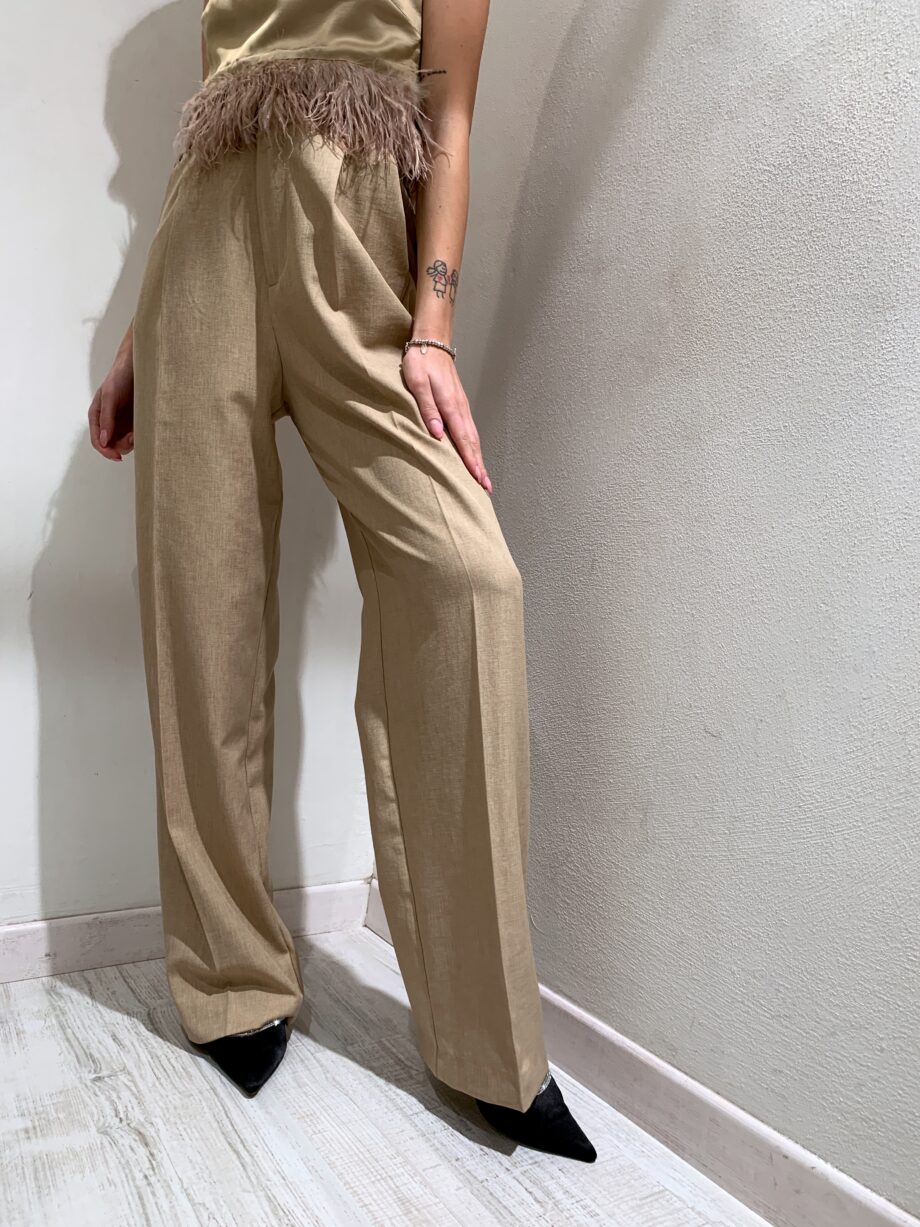 Shop Online Pantalone palazzo beige fiammato Vicolo