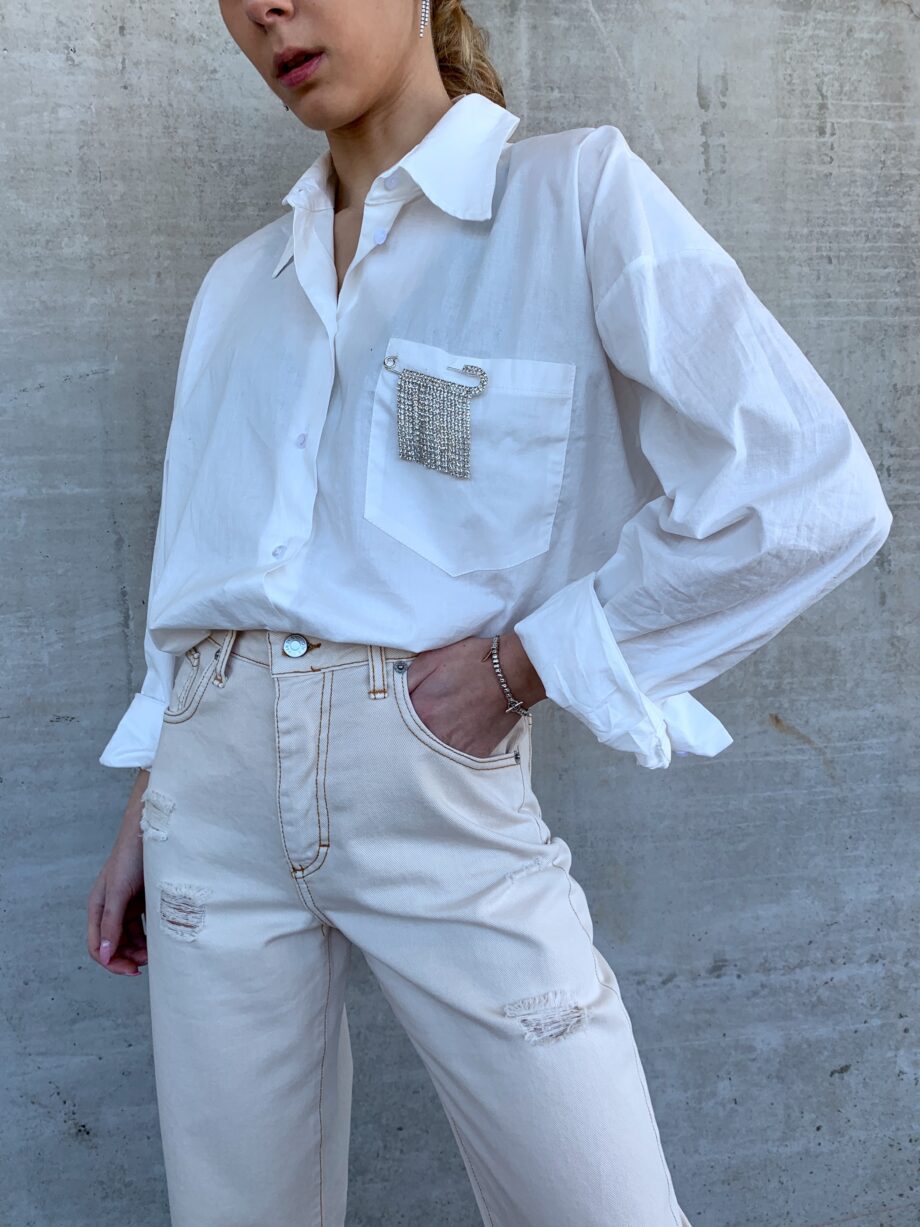 Shop Online Camicia in cotone bianca con spilla strass Have One