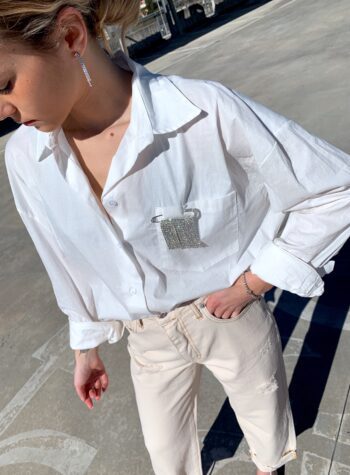 Shop Online Camicia in cotone bianca con spilla strass Have One