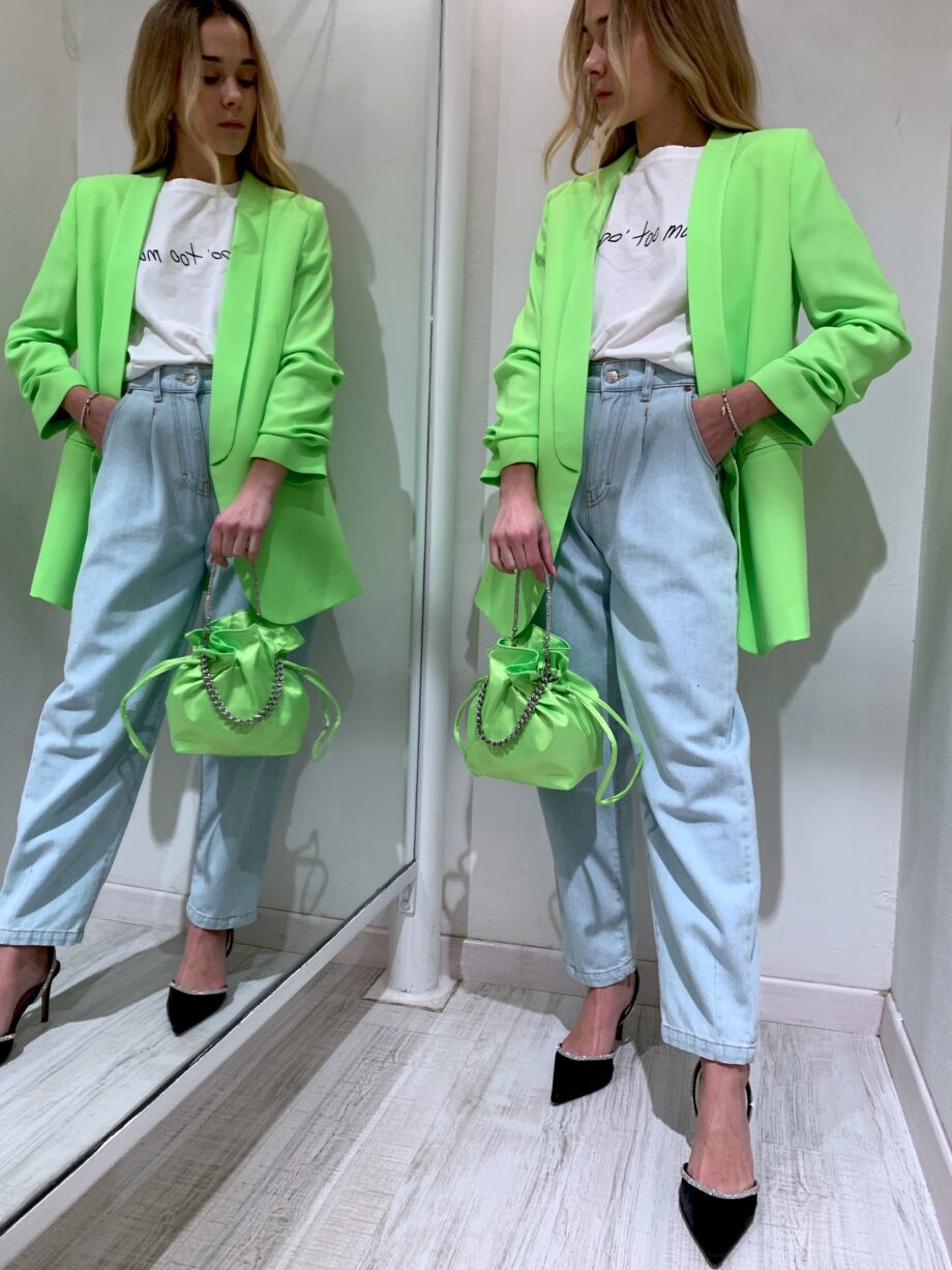 Shop Online Blazer verde fluo con maniche increspate Vicolo