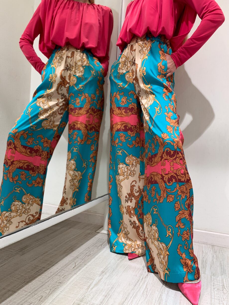 Shop Online Pantalone palazzo in satin fantasia Have One