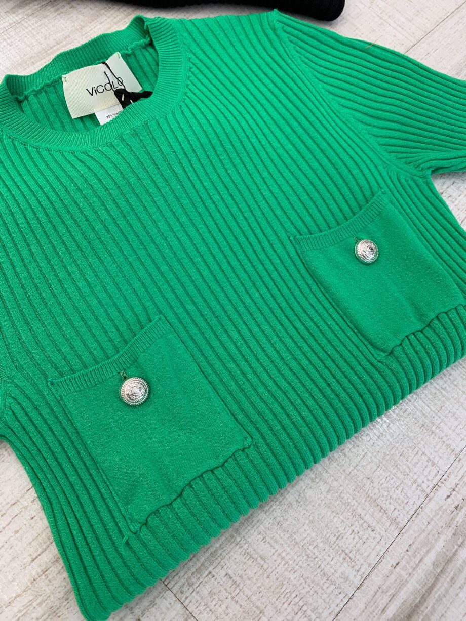 Shop Online Maglia mezza manica con taschine verde Vicolo