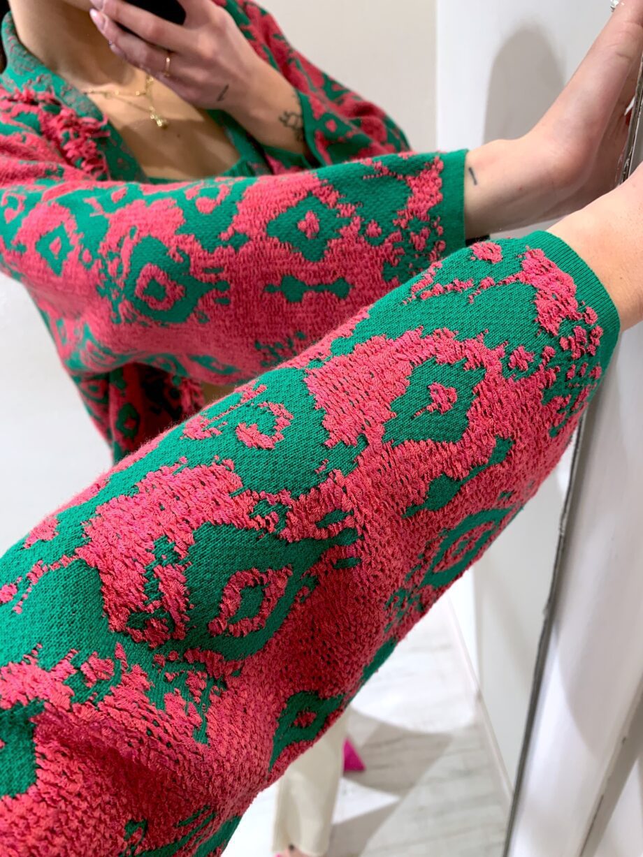 Shop Online Cardigan jacquard verde e fucsia Kontatto