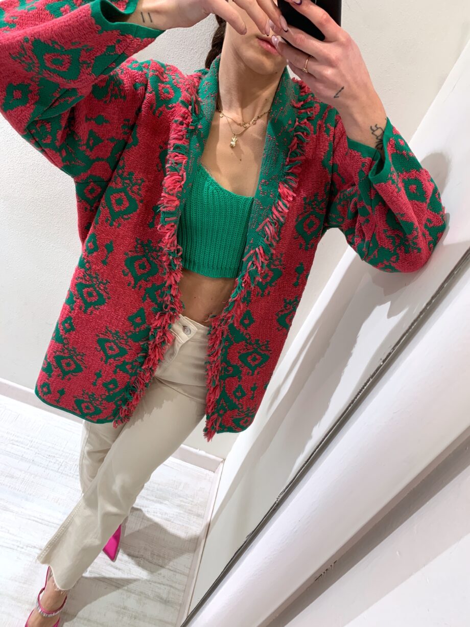 Shop Online Cardigan jacquard verde e fucsia Kontatto