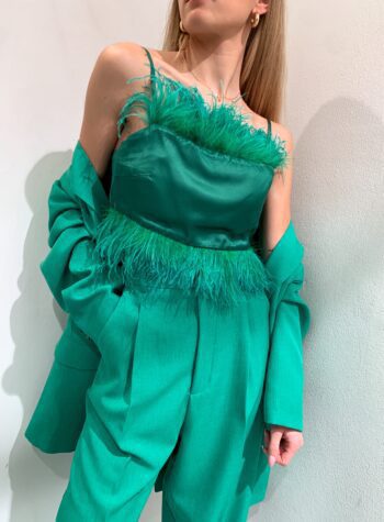 Shop Online Top satin verde con piume Vicolo