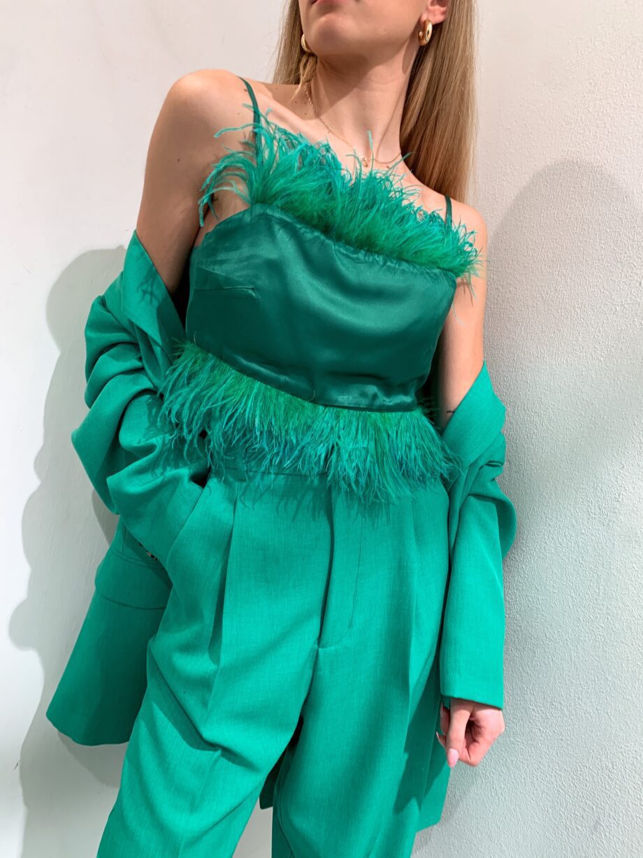 Shop Online Top satin verde con piume Vicolo