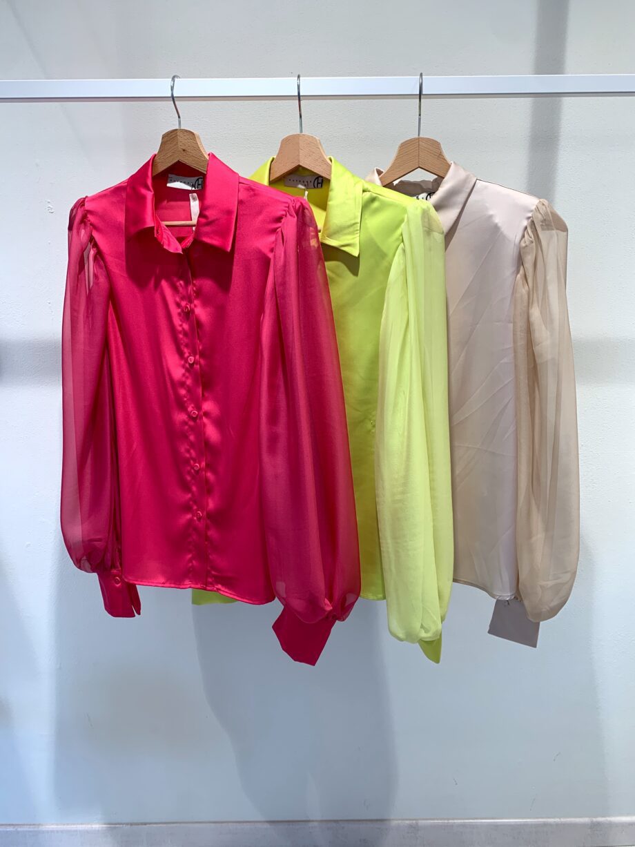 Shop Online Camicia satin fucsia con maniche tulle Have One