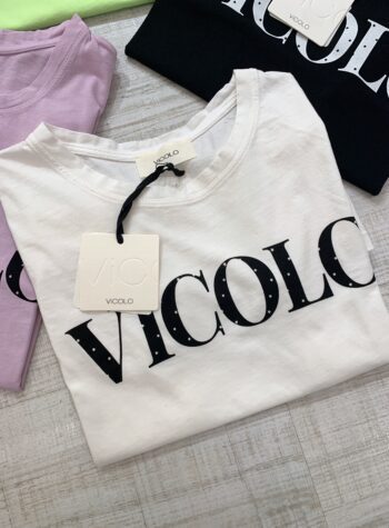 Shop Online T-shirt bianca con scritta logo e stelline Vicolo