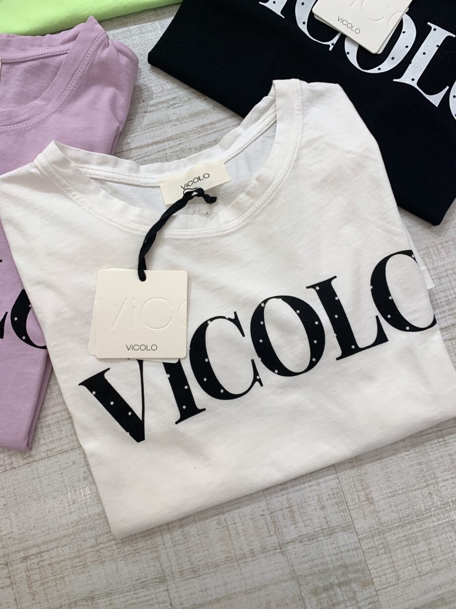 Shop Online T-shirt bianca con scritta logo e stelline Vicolo