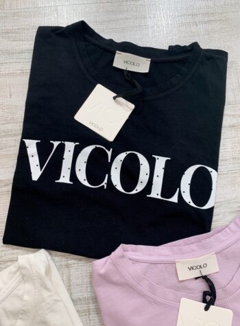 Shop Online T-shirt nera con scritta logo e stelline Vicolo