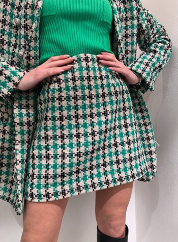 Shop Online Minigonna in tweed verde e panna Vicolo