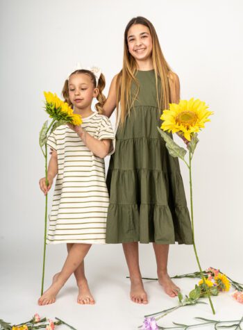 Shop Online Vestito felpa panna a righe verdi Souvenir Kids