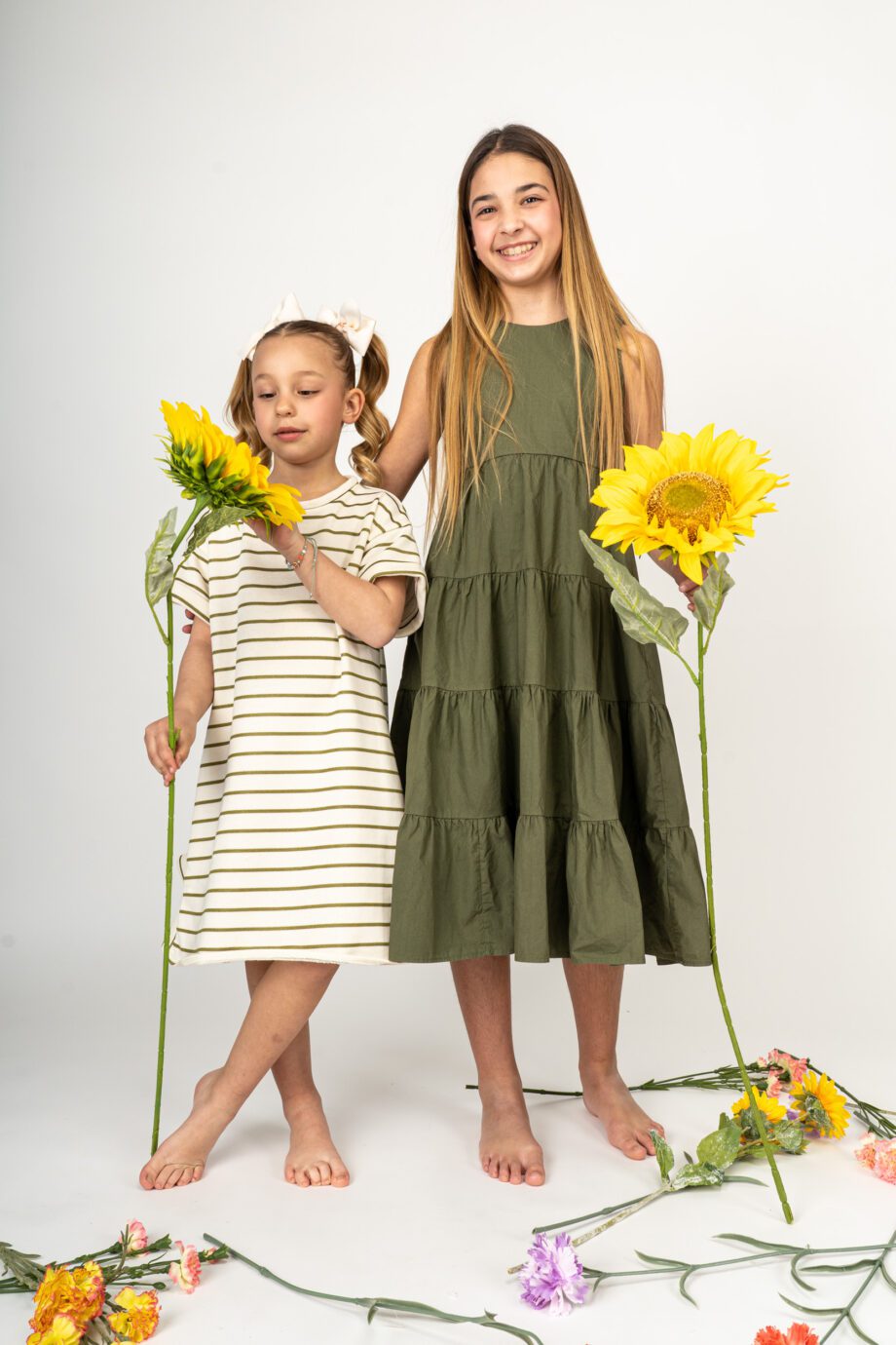 Shop Online Vestito felpa panna a righe verdi Souvenir Kids