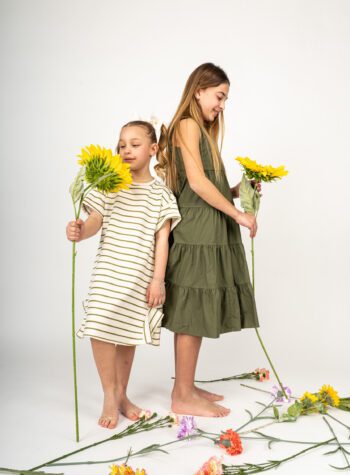 Shop Online Vestito felpa panna a righe verdi Souvenir Kids