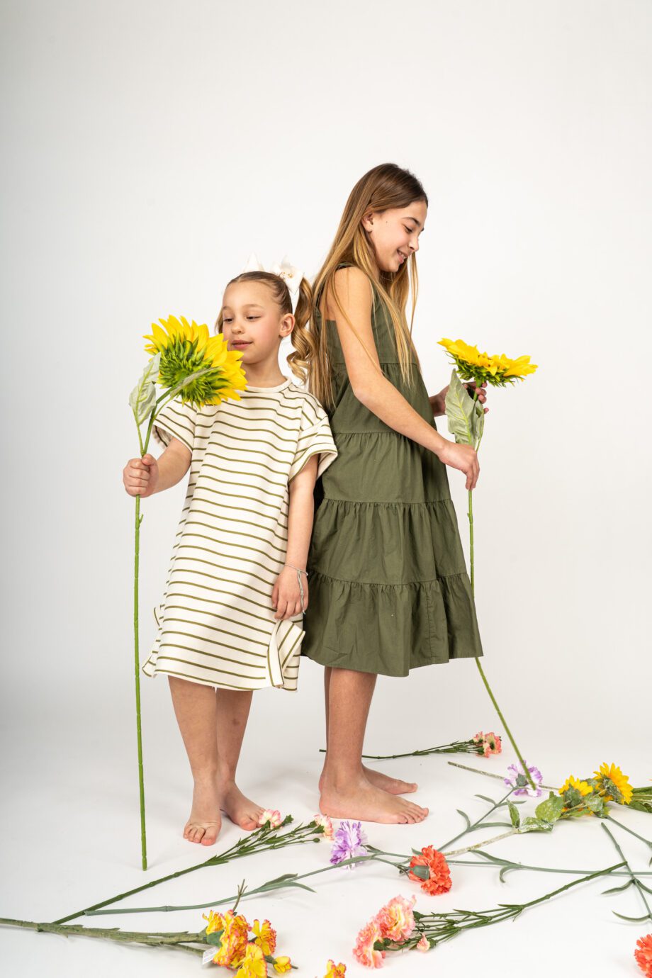 Shop Online Vestito felpa panna a righe verdi Souvenir Kids