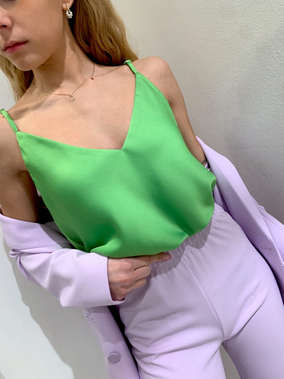 Shop Online Top in raso basic verde acido spalline sottili Vicolo