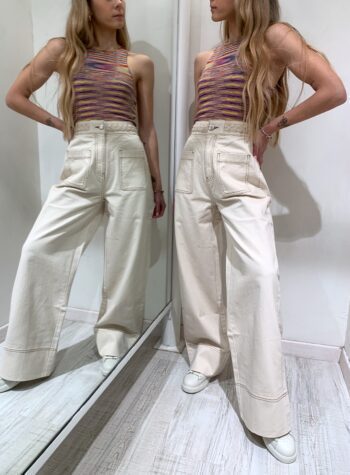 Shop Online jeans palazzo beige con cintura Suncoo