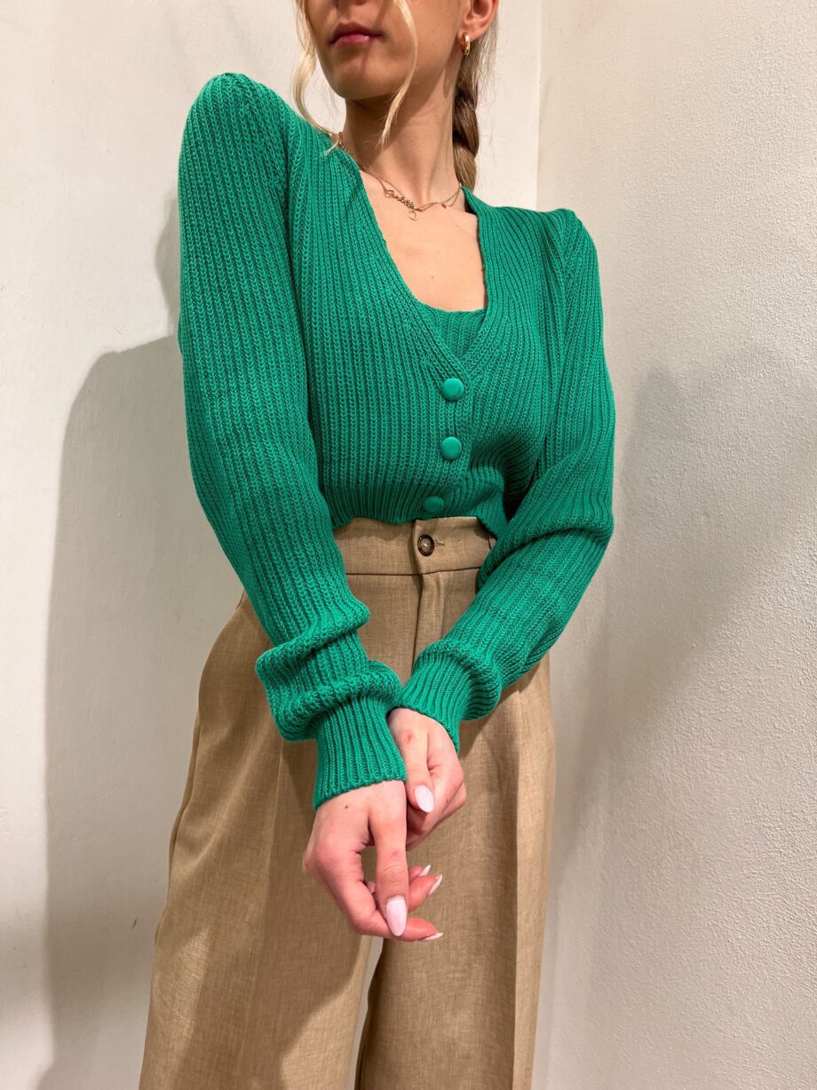 Shop Online Cardigan crop verde con bottoni Kontatto