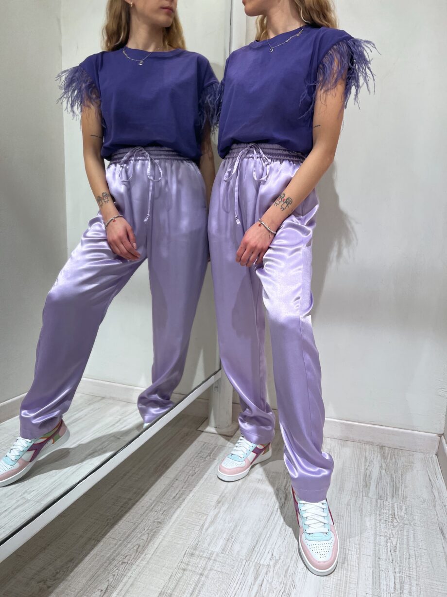 Shop Online Pantalone in satin morbido con elastico lilla Vicolo