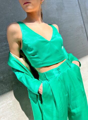 Shop Online Top crop in raso verde smeraldo So Allure