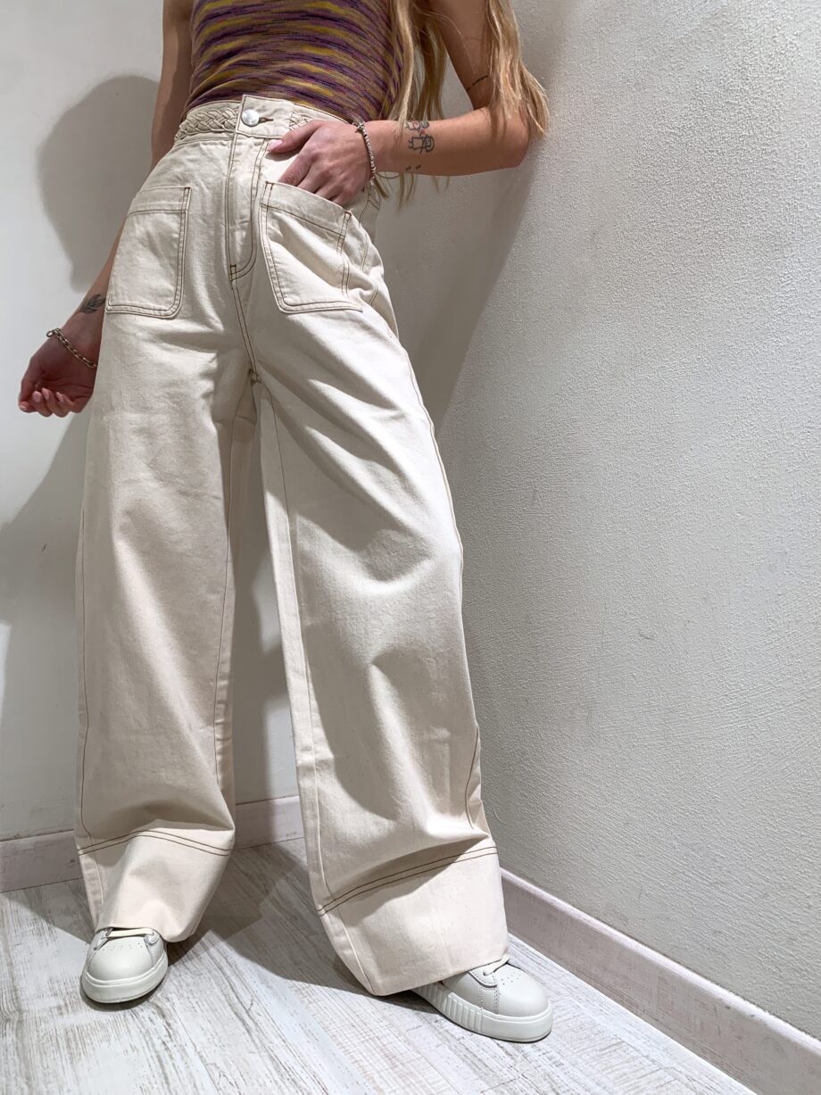 Shop Online jeans palazzo beige con cintura Suncoo