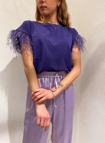 Shop Online T-shirt viola con piume maniche Vicolo