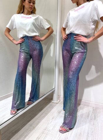 Shop Online Pantalone a zampa paillettes multicolore Bloomday