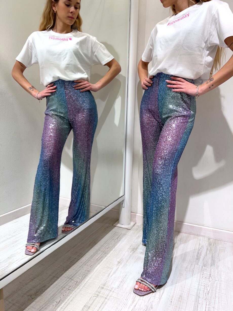 Shop Online Pantalone a zampa paillettes multicolore Bloomday