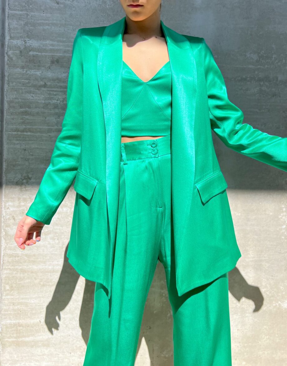 Shop Online Blazer aperto in raso verde smeraldo So Allure