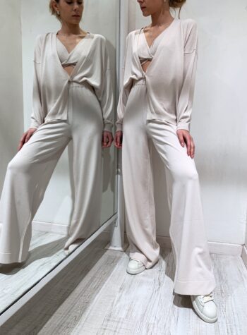 Shop Online Pantalone palazzo beige in maglia So Allure