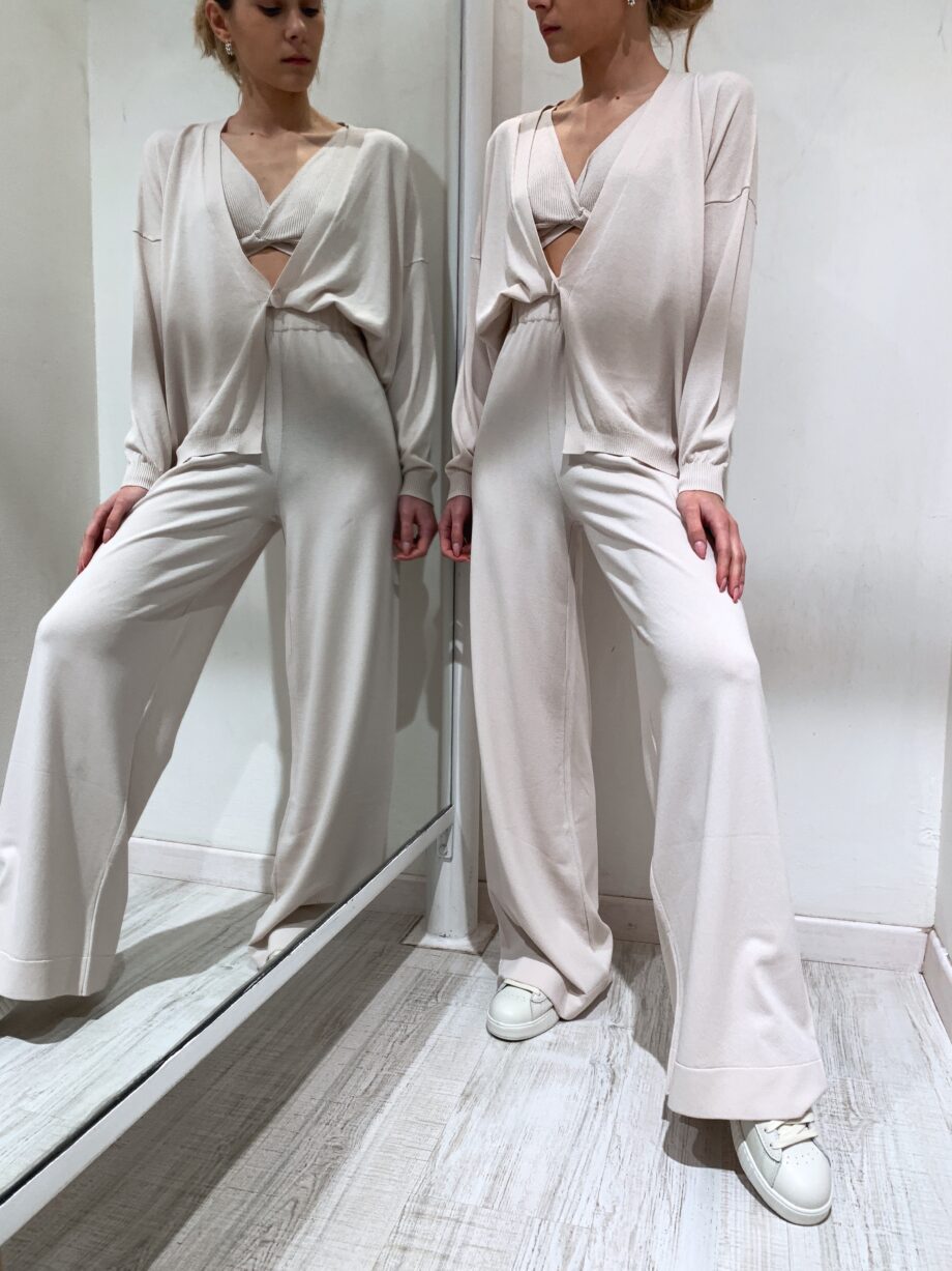 Shop Online Pantalone palazzo beige in maglia So Allure