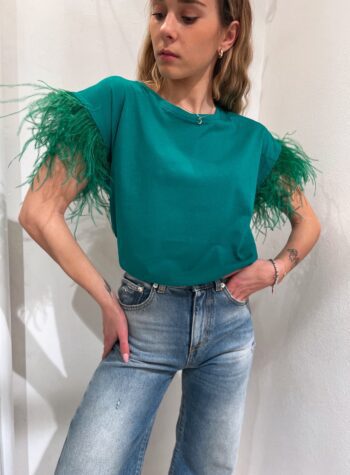 Shop Online T-shirt verde con piume maniche Vicolo