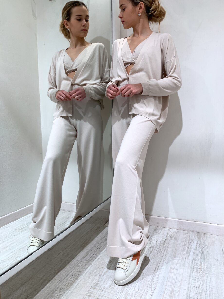 Shop Online Pantalone palazzo beige in maglia So Allure