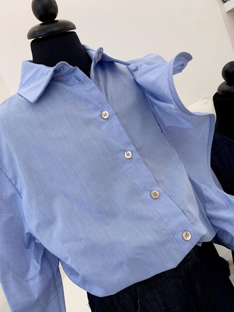 Shop Online Camicia in cotone azzurra con rouches Souvenir Kids