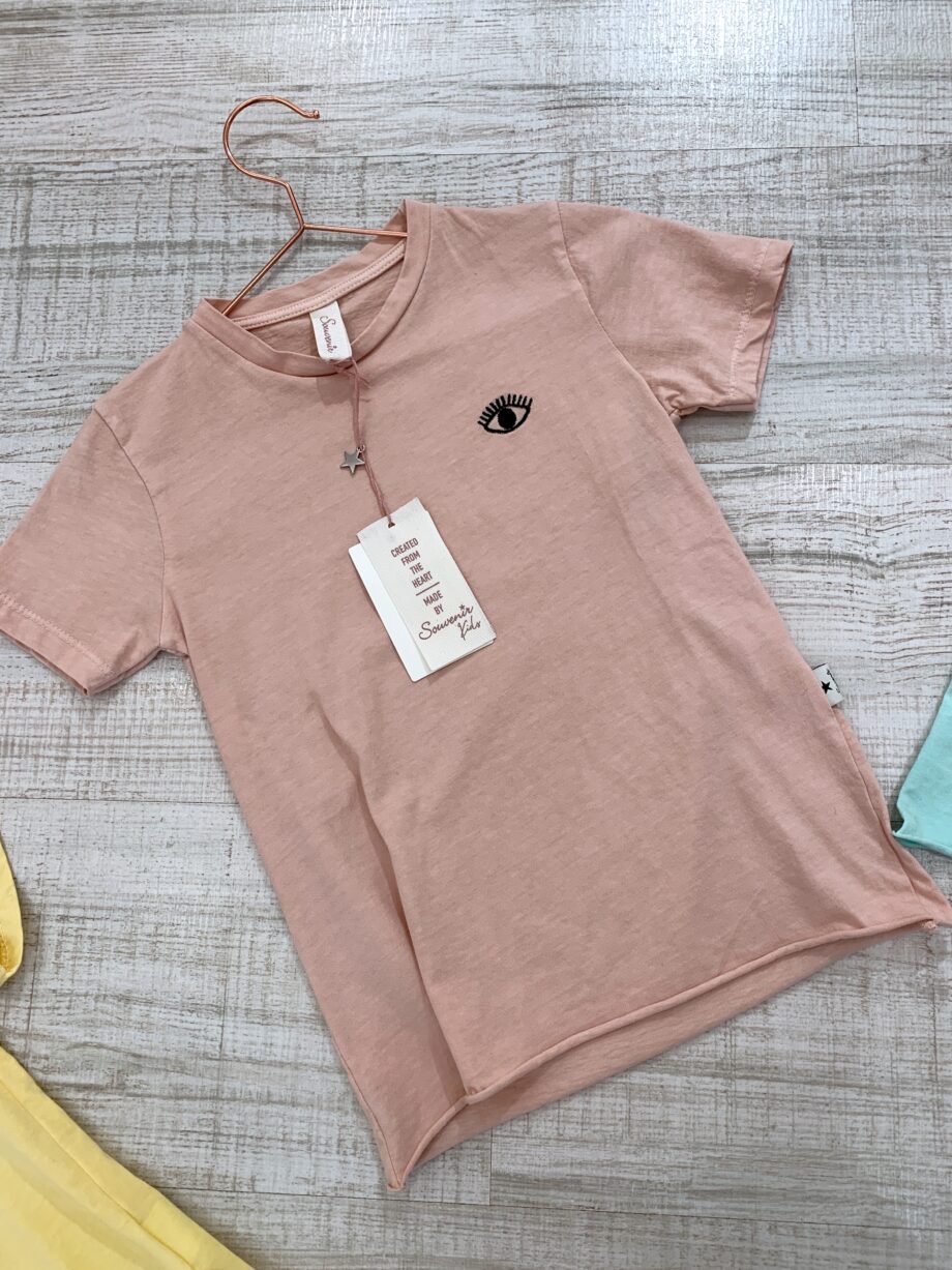 Shop Online T-shirt rosa con ricamo occhietto Souvenir Kids