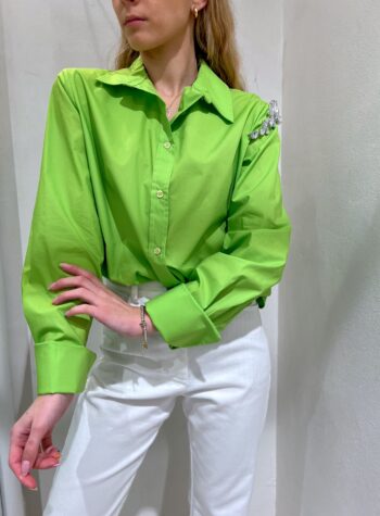 Shop Online Camicia over verde acido con spilla diamanti HaveOne