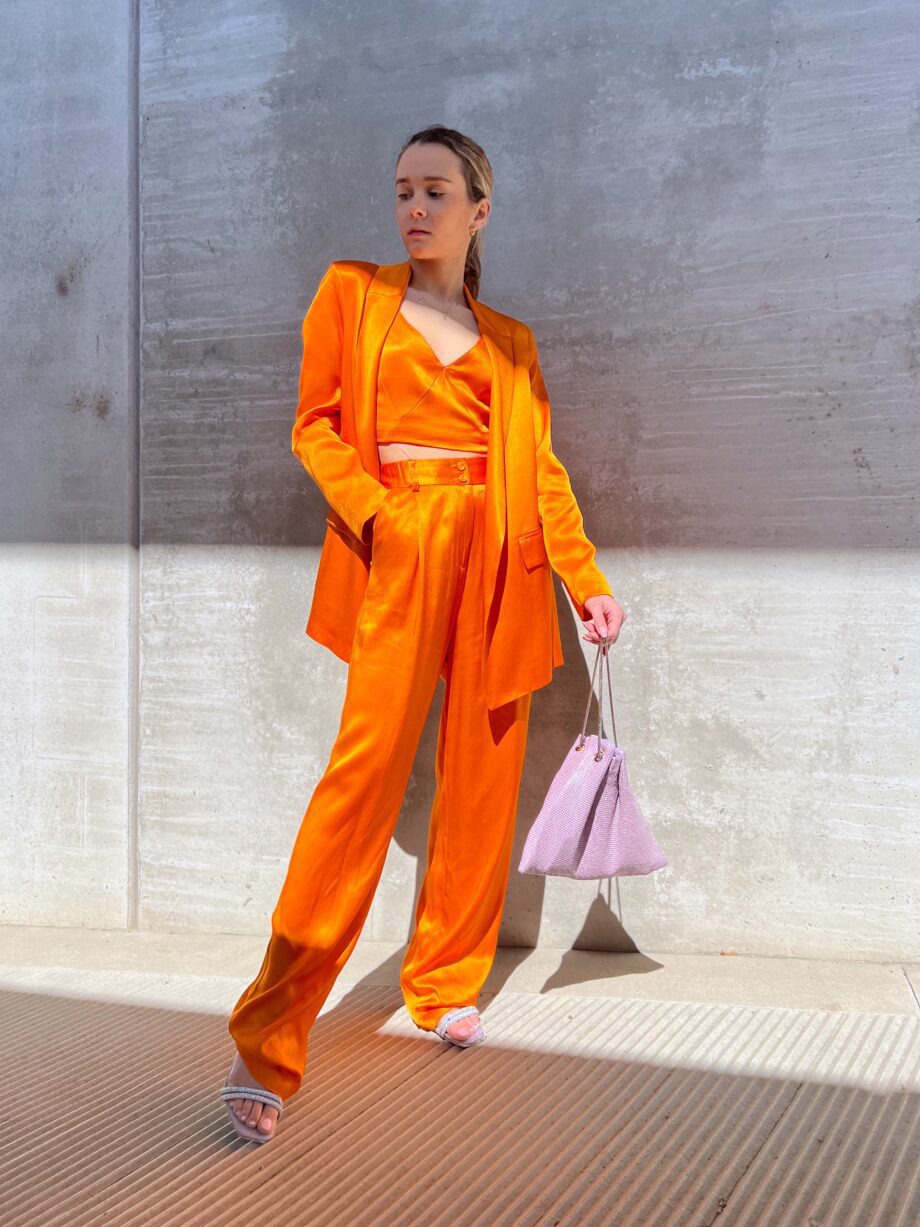 Shop Online Pantalone palazzo in raso arancione So Allure