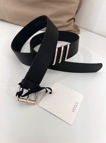 Shop Online Cintura nera con inserto e fibbia quadrata dorata Vicolo