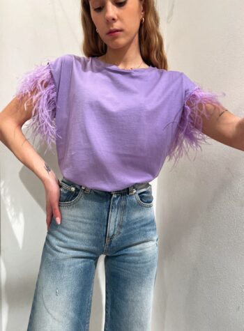 Shop Online T-shirt lilla con piume maniche Vicolo