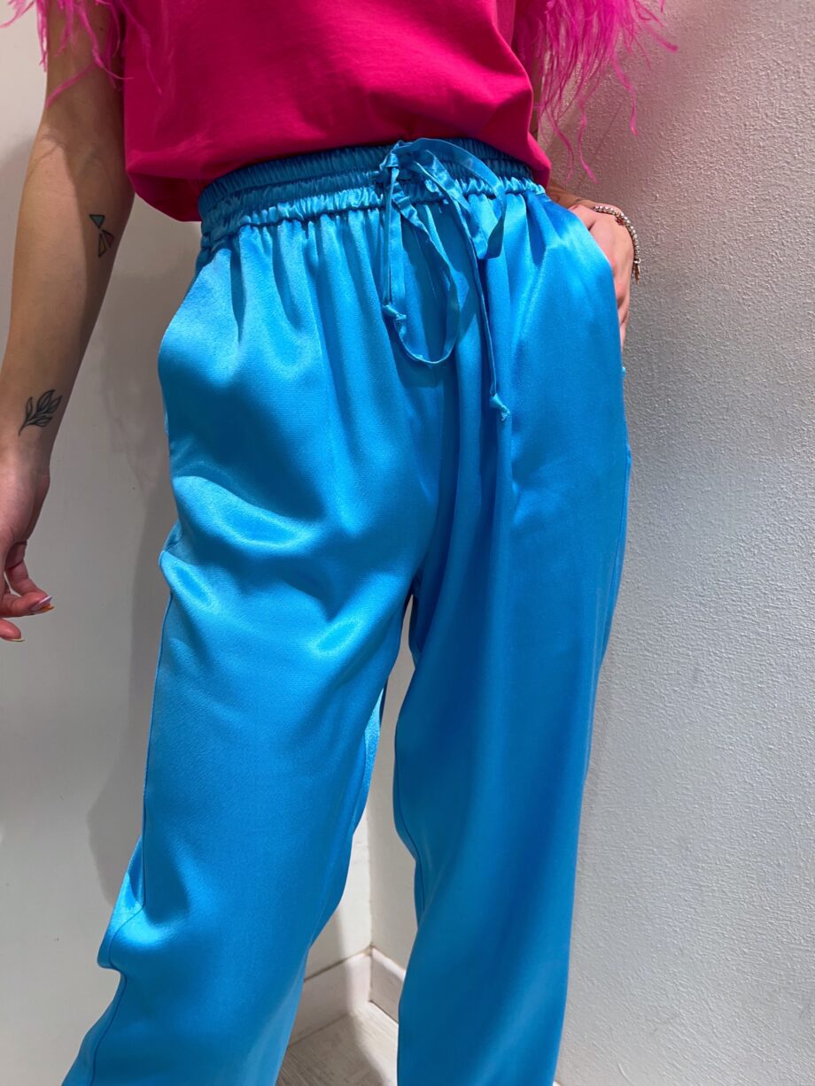 Shop Online Pantalone morbido con elastico in satin turchese Vicolo