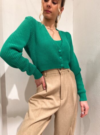 Shop Online Cardigan crop verde con bottoni Kontatto